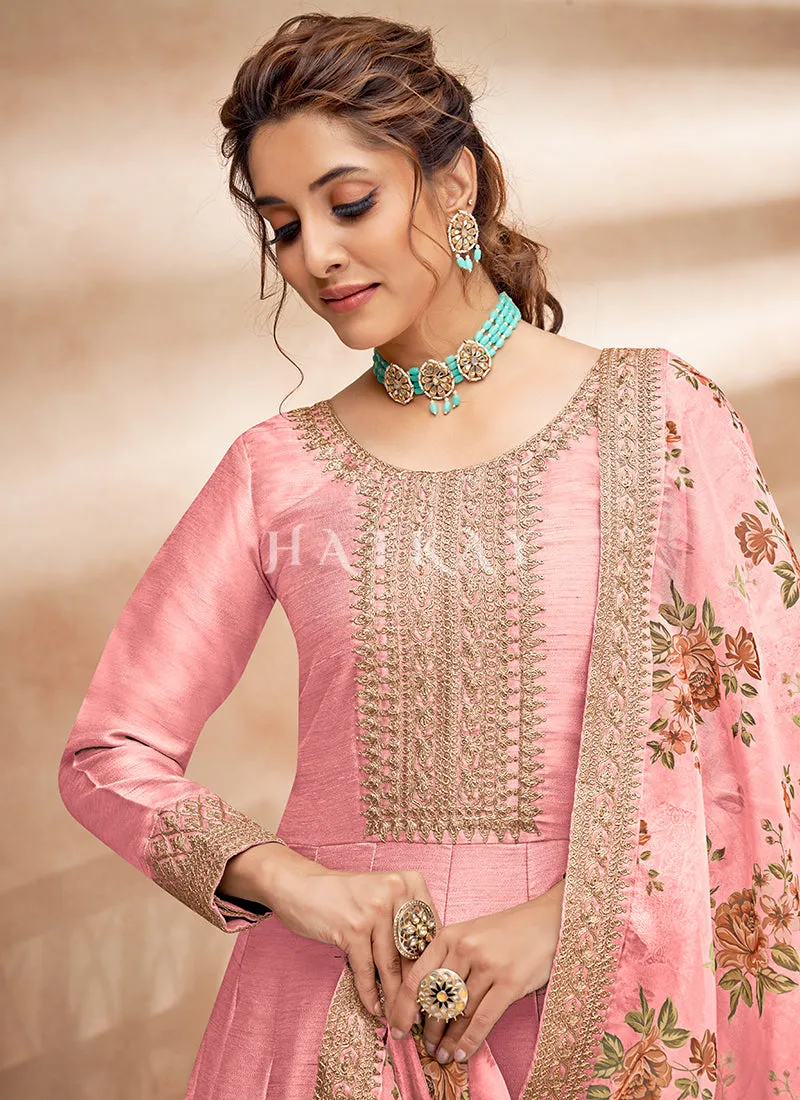 Soft Pink Embroidered Silk Anarkali Suit