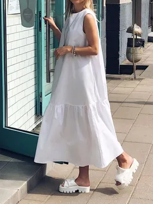 Solid Color Sleeveless Round Neck Casual Dress