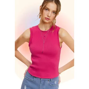 Stretchy Ribbed Fabric Spring Summer Sleeveless Top