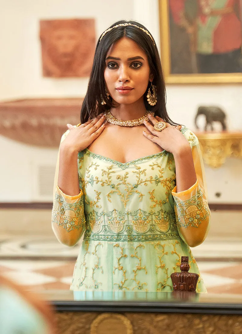 Teal Blue Embellished Anarkali Suit