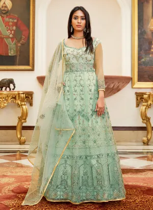 Teal Blue Embellished Anarkali Suit