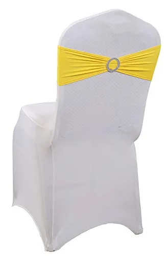 VDS Spandex Chair Sashes Bows Elastic Chair Bands with Buckle Slider for Wedding Banquet Party Event Decoration (Pack of 200) Yellow