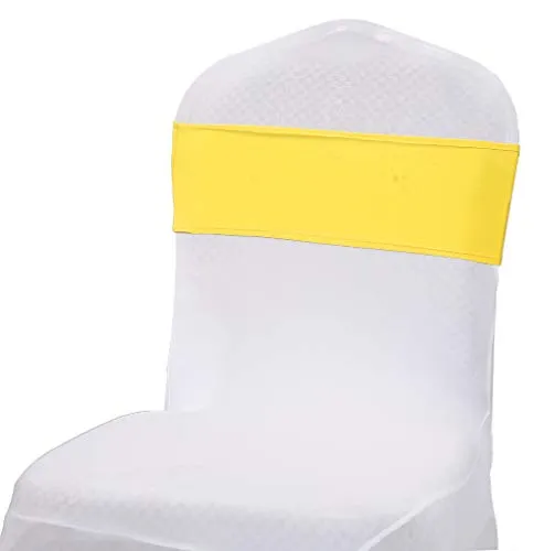 VDS Spandex Chair Sashes Bows Elastic Chair Bands with Buckle Slider for Wedding Banquet Party Event Decoration (Pack of 200) Yellow