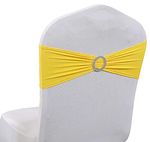 VDS Spandex Chair Sashes Bows Elastic Chair Bands with Buckle Slider for Wedding Banquet Party Event Decoration (Pack of 200) Yellow