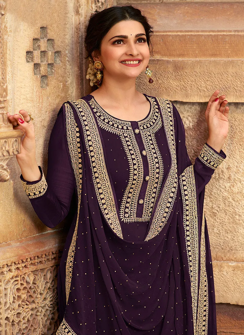 Wine Golden Embroidered Indian Salwar Kameez