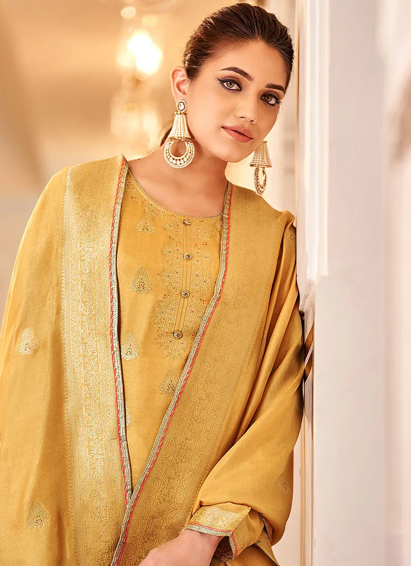 Yellow Golden Embroidered Indian Palazzo Suit