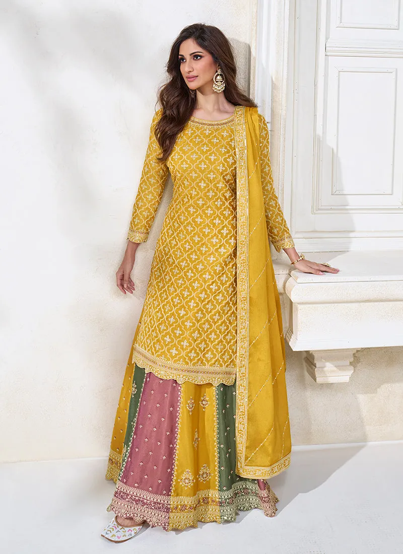 Yellow Multi Embroidered Traditional Lehenga Kurti