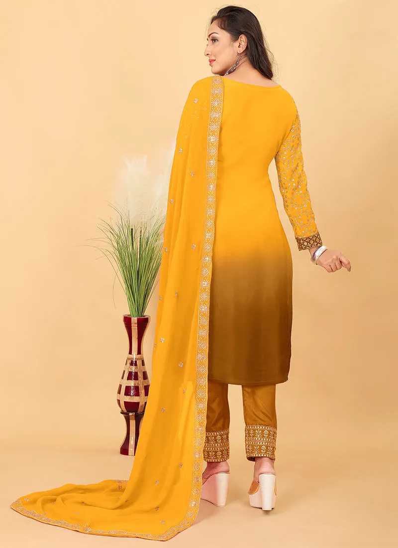 Yellow Ombré Georgette Pant Style Salwar Suit