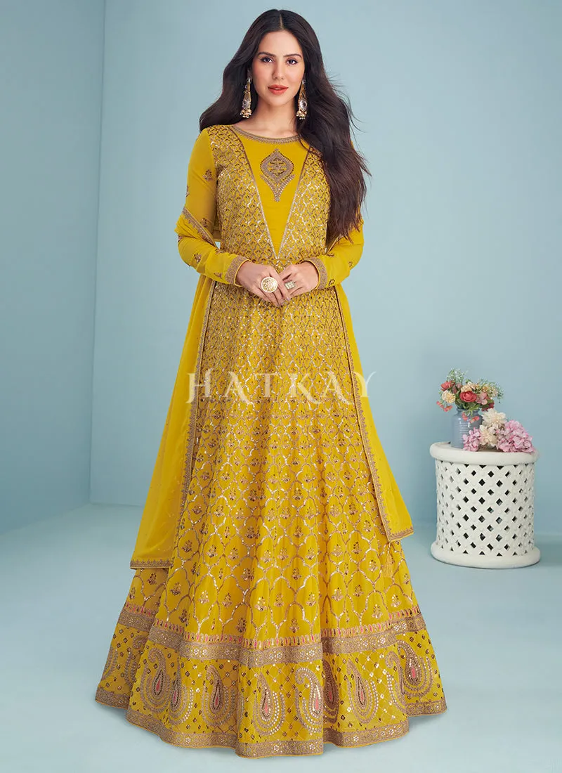 Yellow Sequence Embroidered Designer Anarkali Suit