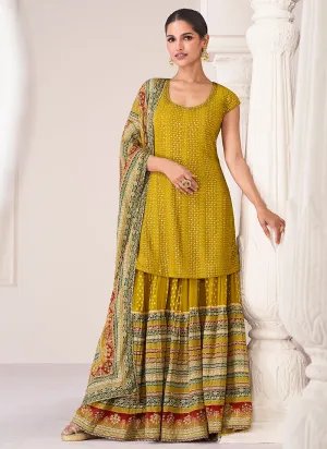 Yellow Sequence Embroidery Designer Sharara Suit