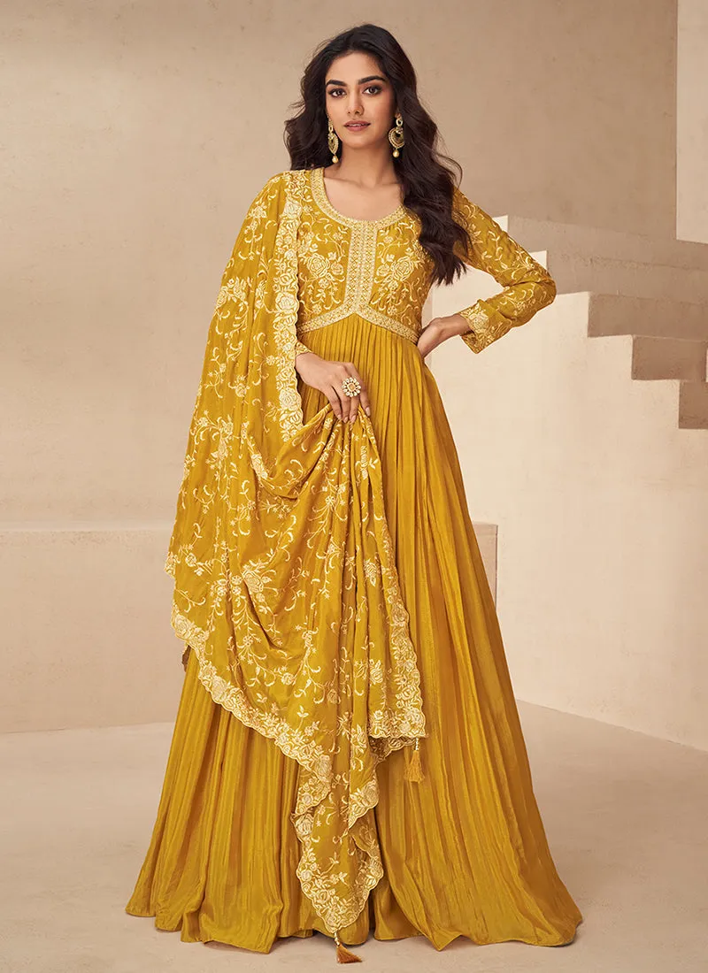 Yellow Traditional Embroidery Anarkali Gown Dress