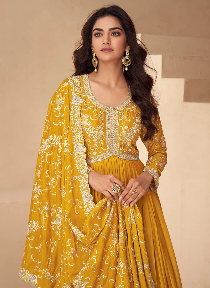 Yellow Traditional Embroidery Anarkali Gown Dress